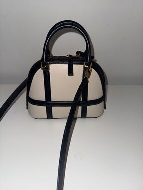 Cream and Black Dome Satchel Bag - Structured Women’s Handbag